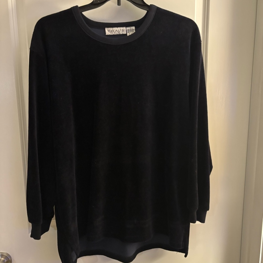 Cozy Black Chaus Ribbed Velvet Long Sleeve Tunic Top sz XL